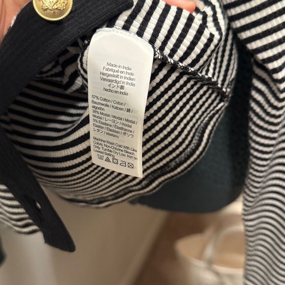 J. Crew Striped Black and White cardigan top with Gold Buttons - Picture 3 of 3